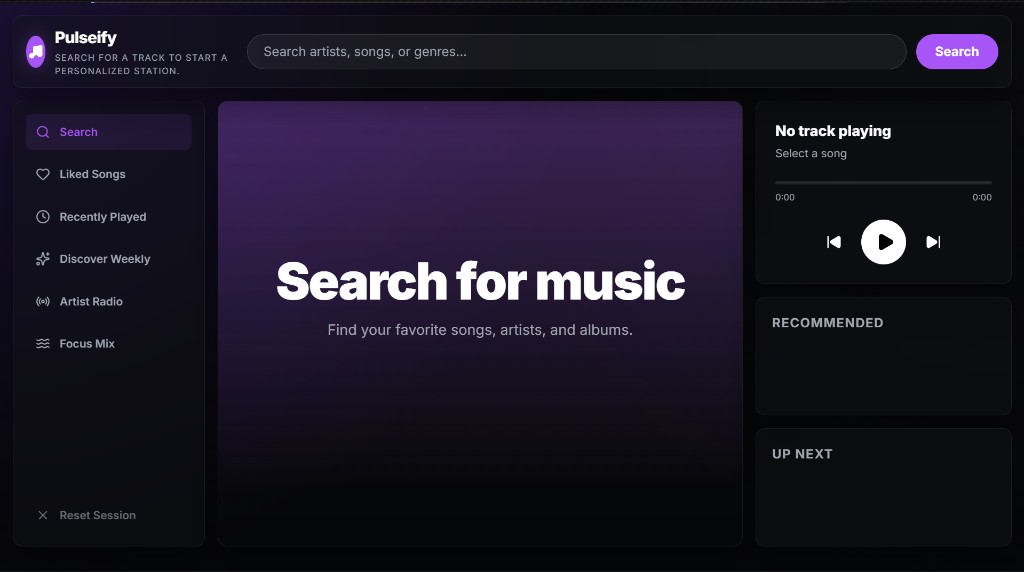 Pulseify search interface screenshot